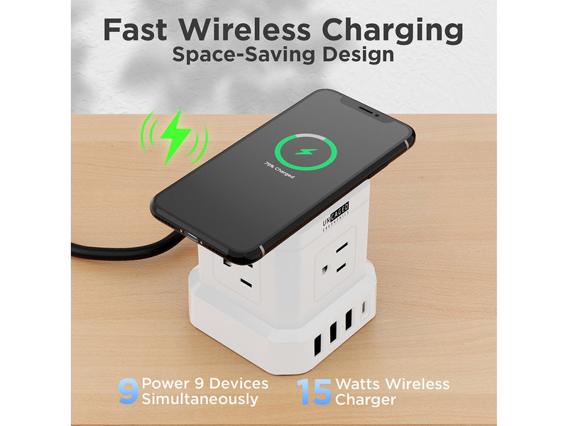 Uncaged Ergonomics Cube 4-Outlet 4-USB Port Surge Protector, 10', White (WC-10-w)