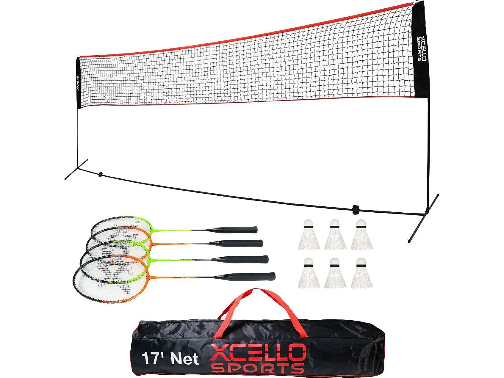 Xcello Sports Complete Portable Badminton Net Set, Assorted Colors (XS-B-FNS-R-1)