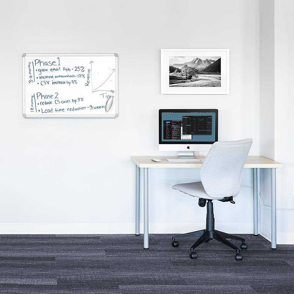 Luxor Magnetic Porcelain Dry-Erase Whiteboard, Aluminum Frame, 36"W x 24"H (DEWM001)