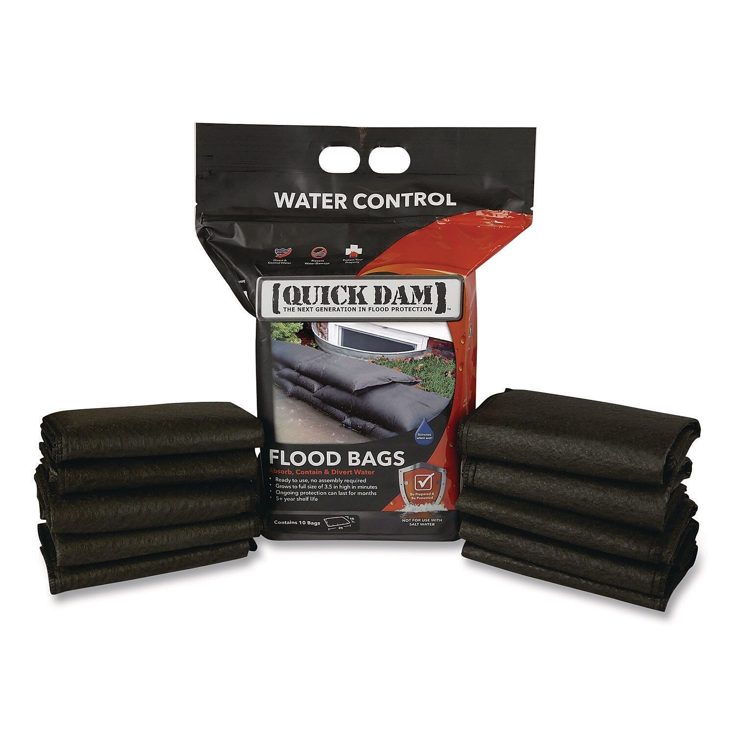 Quick Dam Water Flood Bags, 12" x 24" x 3.5", 10/Pack (QD1224-10)