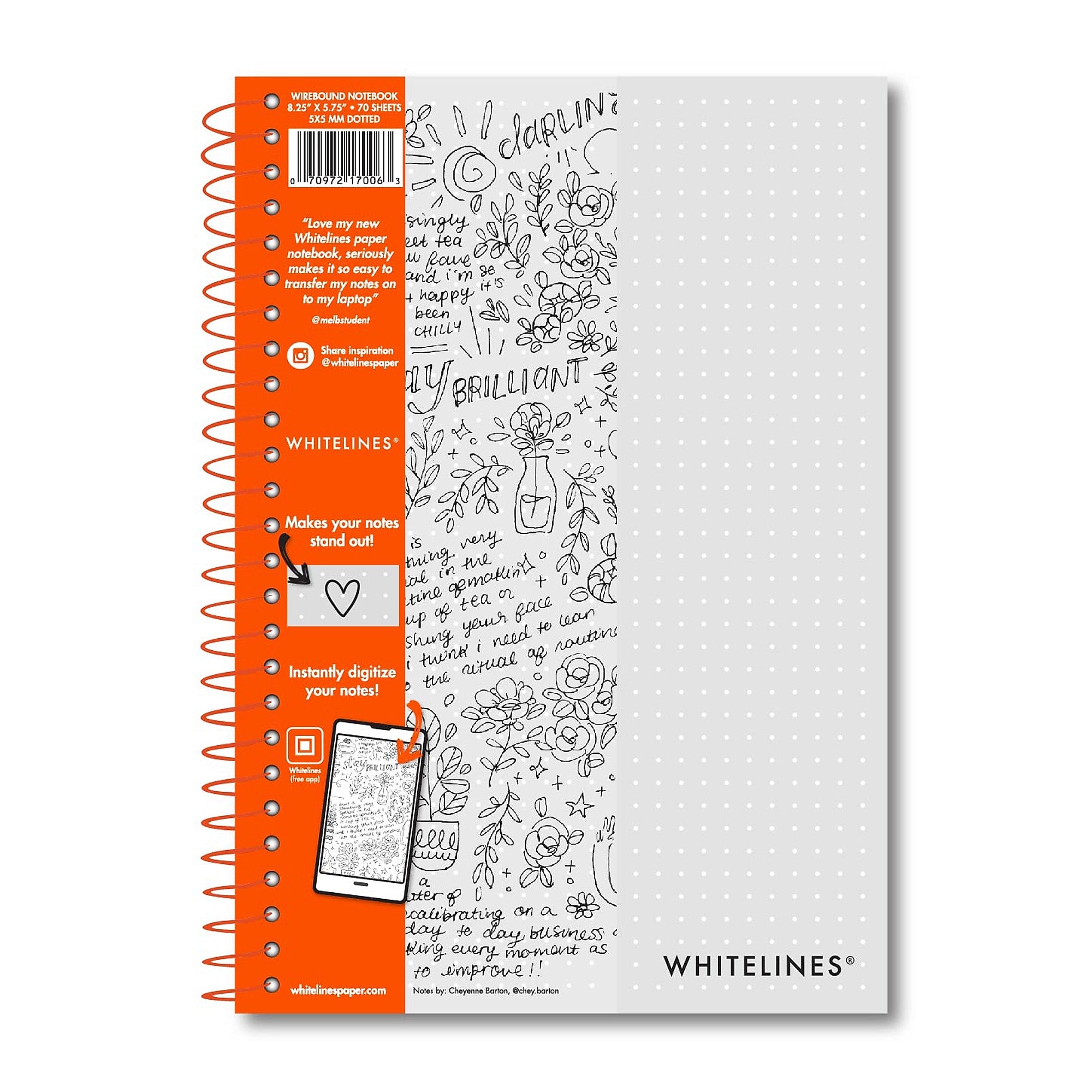 Whitelines Journal, 75.75" x 8.25", Dotted Ruled, Gray, 70 Pages, 12/Carton (17006cs)