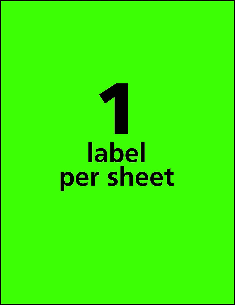 Avery Laser Shipping Labels, 8-1/2" x 11", Neon Green, 100 Labels/Box (5940)