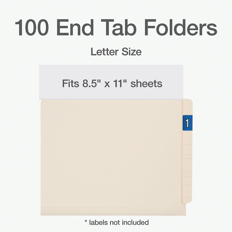 Pendaflex End Tab File Folder, Straight Cut, Letter Size, Manila, 100/Box (1007040)