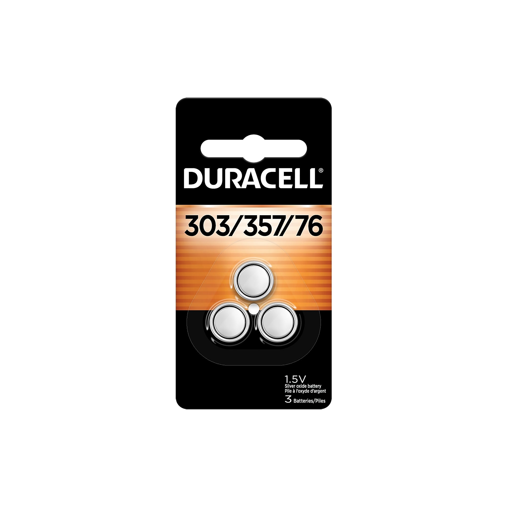 Duracell 303/357/76 Silver Oxide Button Battery, 3/Pack (AZTY04695)