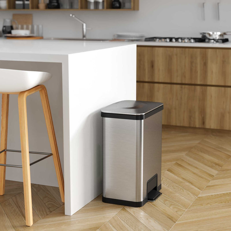 halo AirStep Stainless Steel Rectangular Step Pedal Trash Can with AbsorbX Odor Control System, 13 Gal., Silver (TR13SS)