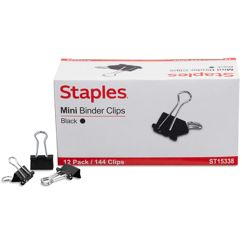 Staples Mini Binder Clips, 0.25" Capacity, Black, 144 Clips/Pack (ST15338/15338)