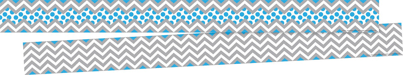 Barker Creek Double-Sided Border, 35" x 3", Gray & Blue Chevron, 12/Pack (LL901)