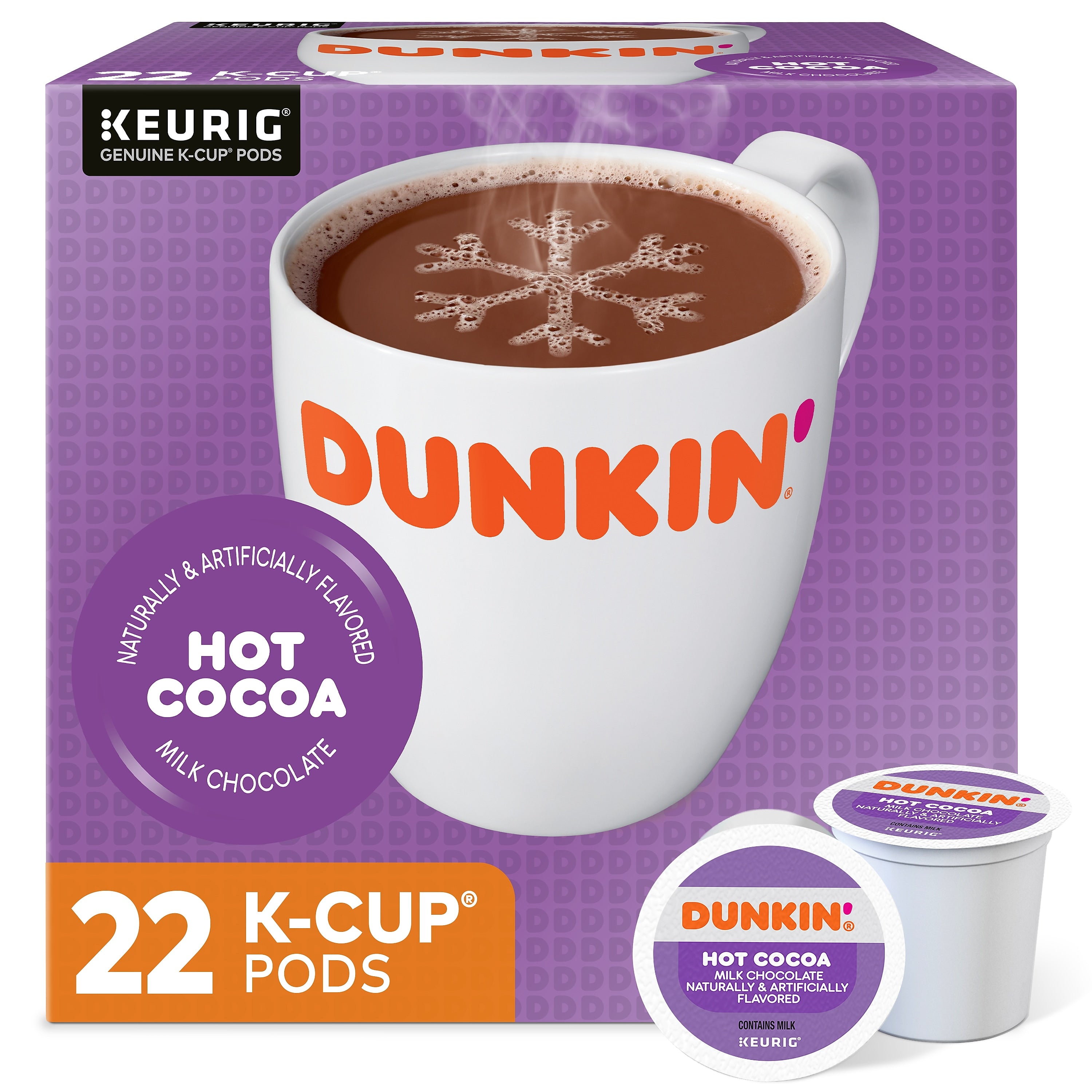 Dunkin' Milk Chocolate Hot Cocoa, 0.51 oz. Keurig® K-Cup® Pods, 22/Box (611247377215)