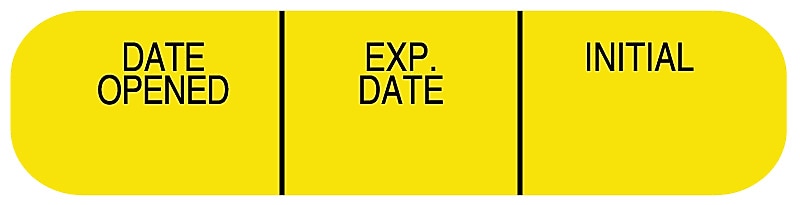 DATE OPEN EXP DATE IN, Medication Instruction Label, 1-5/8" x 3/8"