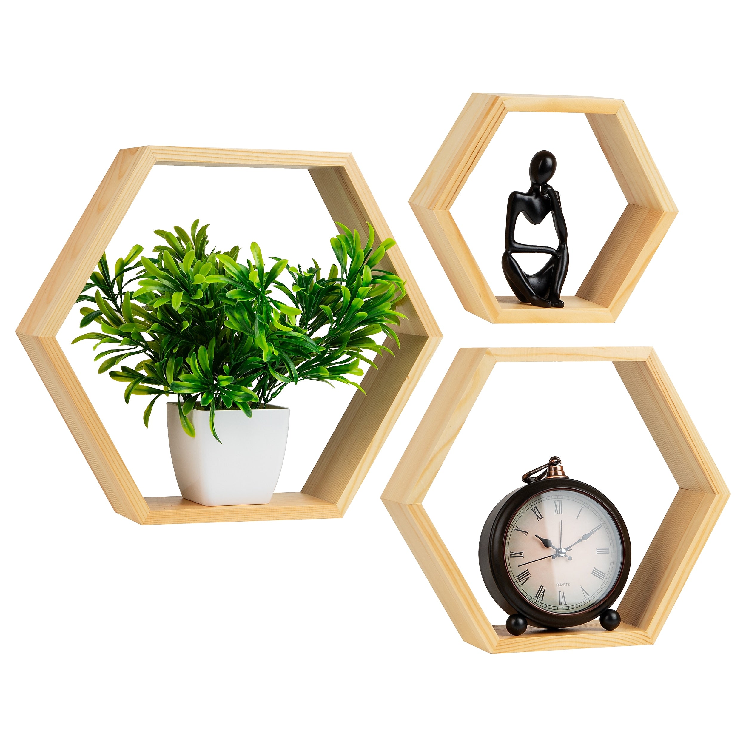Mind Reader 3-Shelf Mouted Honeycomb Hexagon Floating Shelves, 12" x 3.13" x 13.75" (WWALL3PC-BRN)