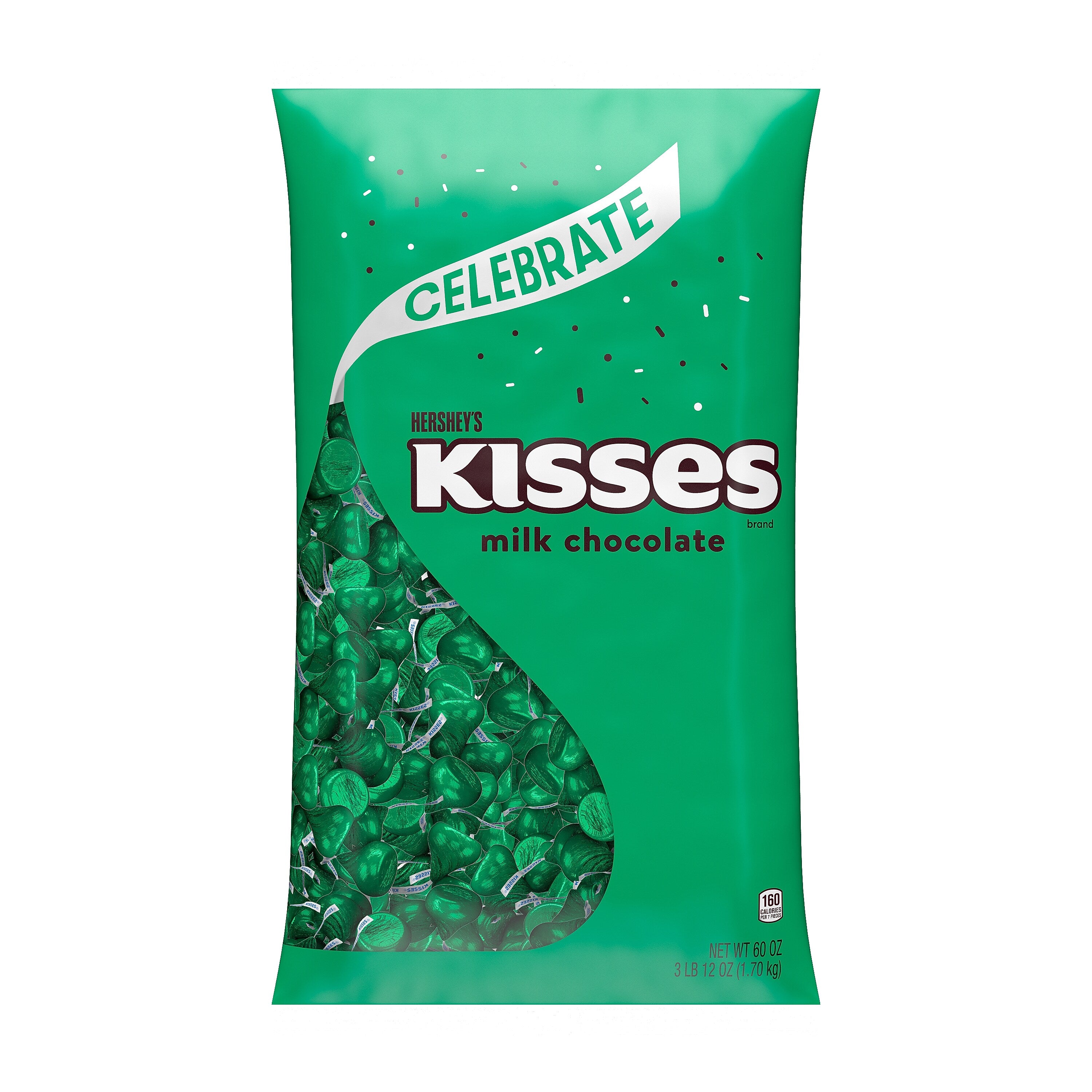 HERSHEY'S KISSES Milk Chocolate Candy Bulk Bag, Green Foils, 60 oz., 400/Bag (HEC86036)