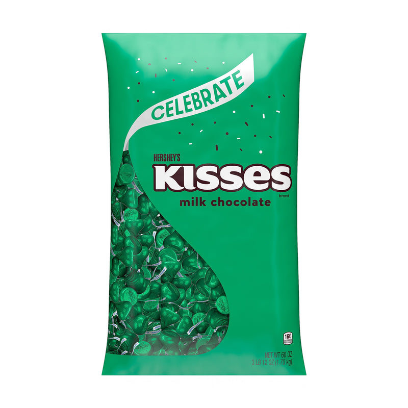 HERSHEY'S KISSES Milk Chocolate Candy Bulk Bag, Green Foils, 60 oz., 400/Bag (HEC86036)