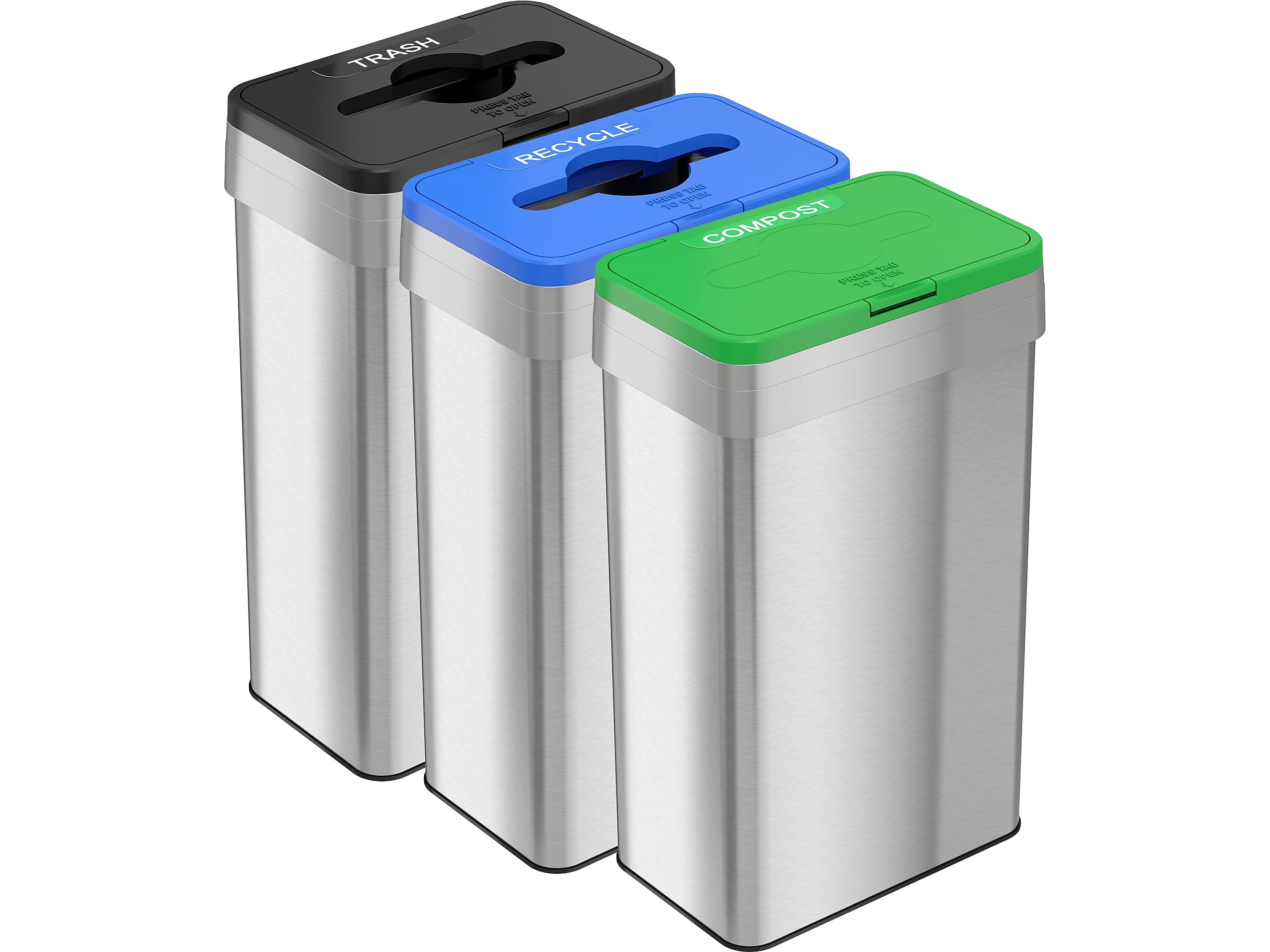 HLS Commercial Stainless Steel Trash Cans, 21-Gallon, Assorted Colors, 3/Set (HLS21UOTTRIO)
