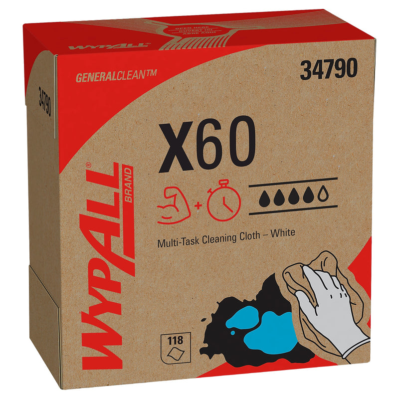 WypAll GeneralClean X60 Fabric Cleaning Wipers, 16.8" x 9.1", White, 118 Wipers/Box (34790)