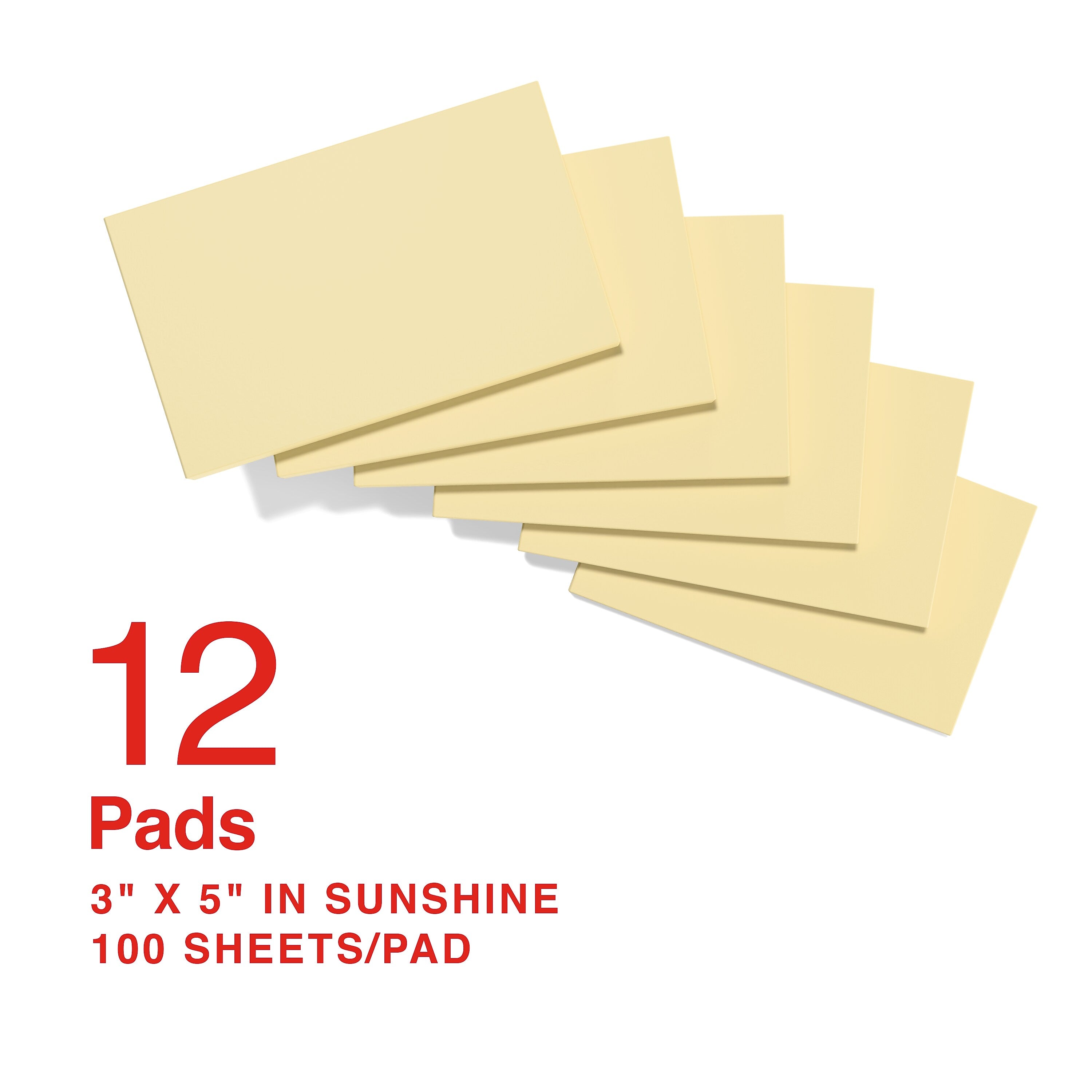 Staples Recycled Sticky Notes, 3" x 5", Sunshine Collection, 100 Sheets/Pad, 12 Pads/Pack (S-35YR12/52571)