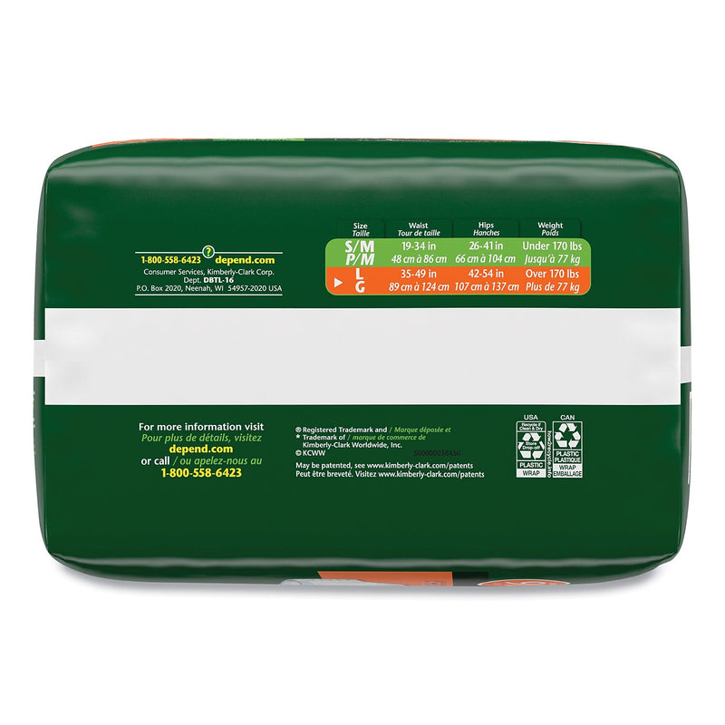 Depend Incontinence Protection Diapers with Tabs, Large, 35" to 49" Waist, 16/Pack, 3 Packs/Carton (35458)