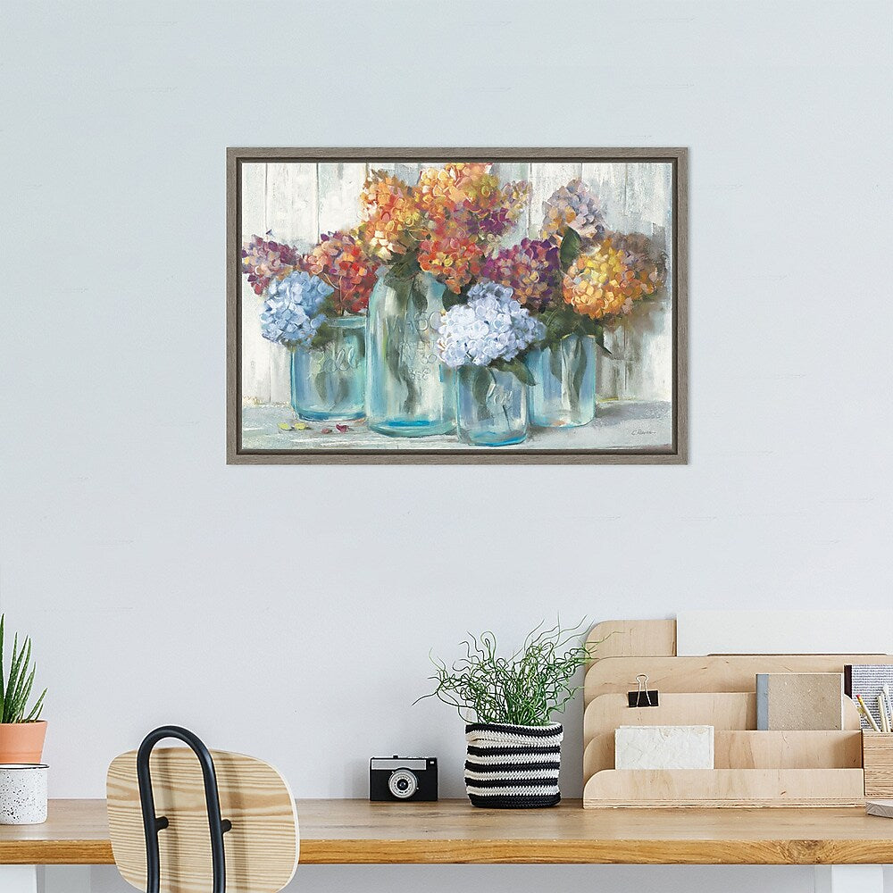 Amanti Art Fall Hydrangeas in Glass Jar Crop by Carol Rowan Framed Canvas Wall Art Print, 23" x 16" (A42674676308)