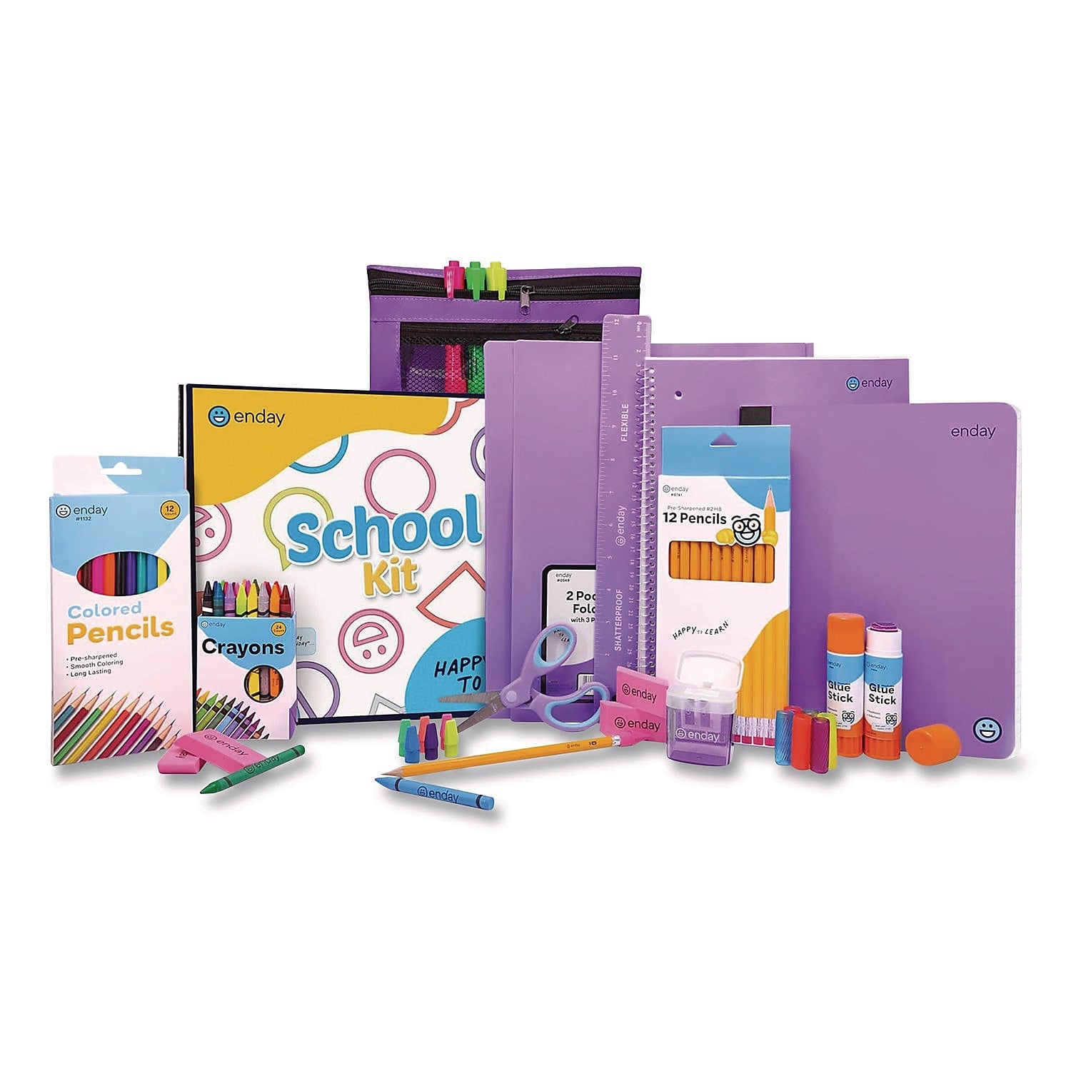 Enday Back to School Supplies Kit for Grades K-5, Purple (1316)