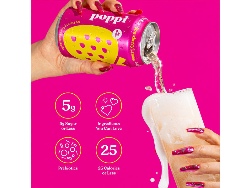 Poppi Prebiotic Strawberry Lemon Soda, 12 fl. oz., 12 Cans/Case (XNA71014)