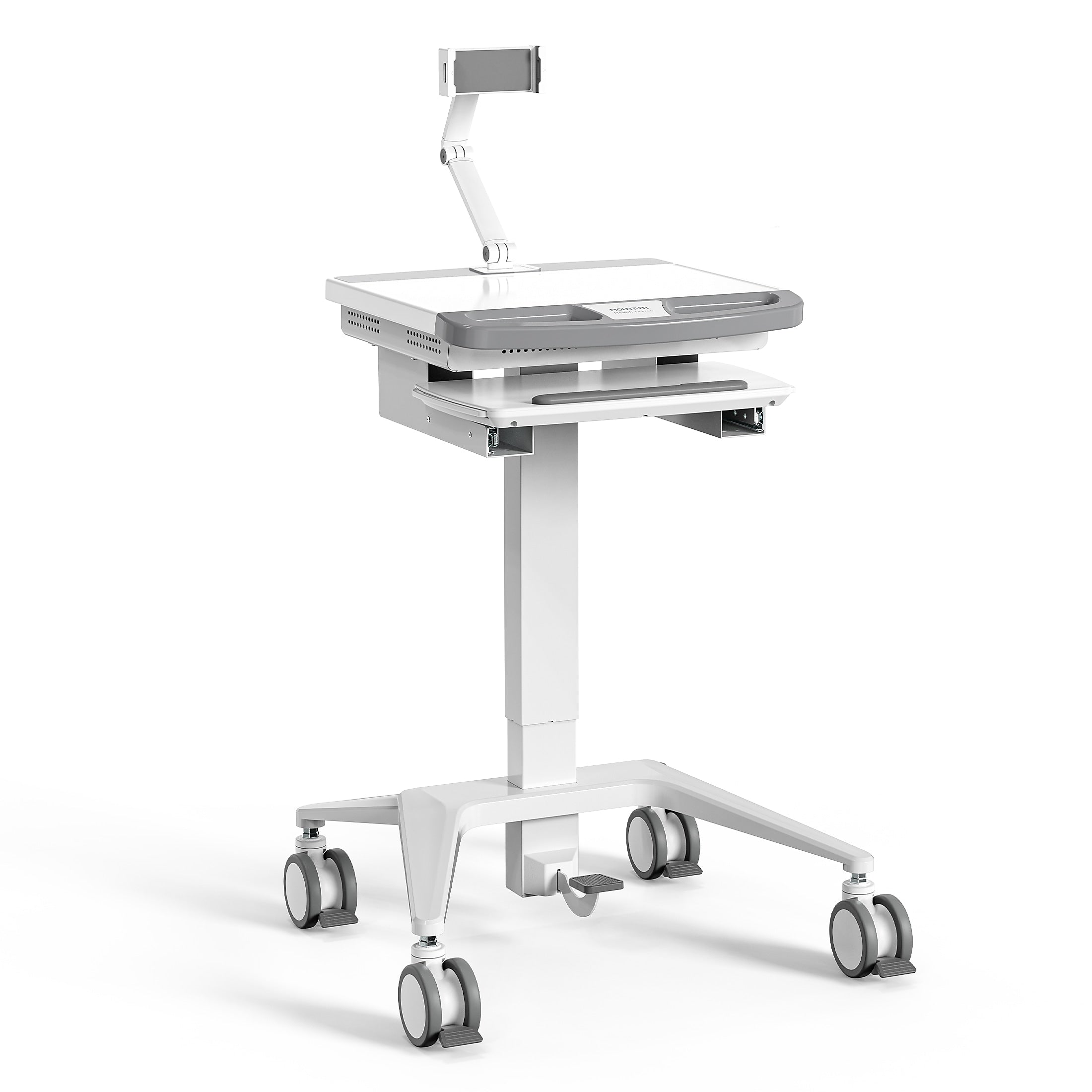 Mount-It! MedHub Mobile Medical Cart Workstation with Tablet Mount and Locking Caster Wheels, White/Grey (MI-16018)