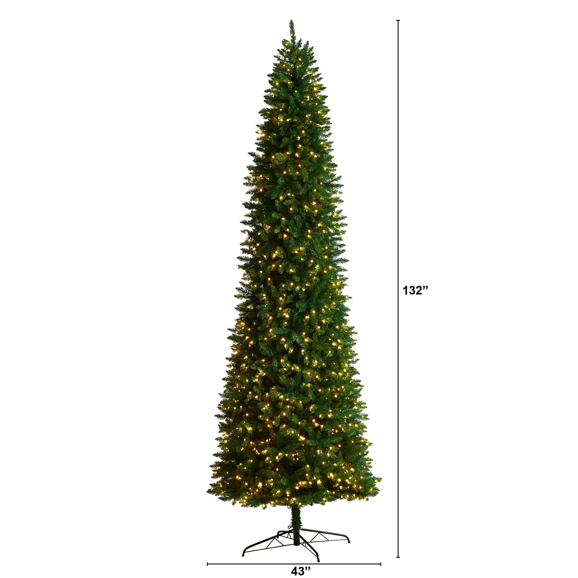 Nearly Natural 11-ft Slim Green Mountain Pine Artificial Christmas Tree with 950 Clear LED Lights (T3329)