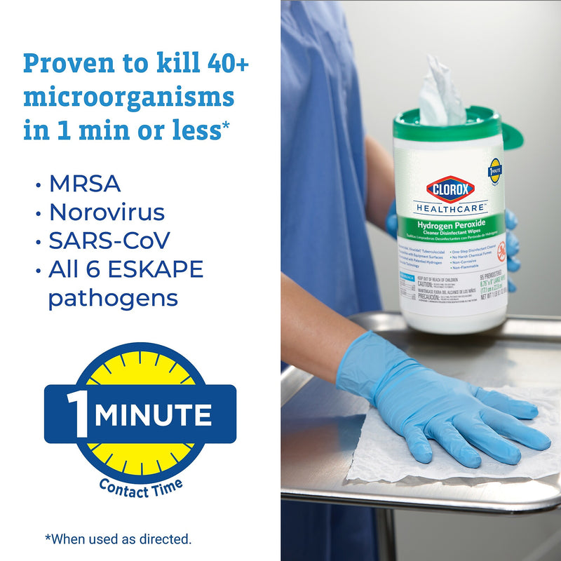 Clorox Healthcare Hydrogen Peroxide Cleaner Disinfectant Wipes, 155 Wipes/Container, 6/Carton (30825CT)