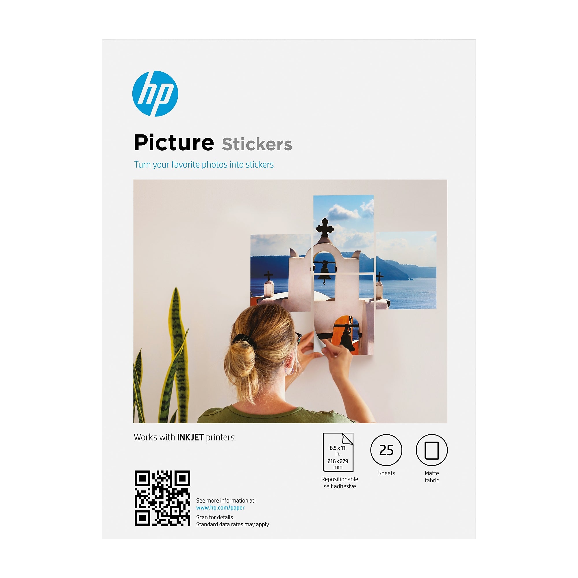 HP Picture Stickers, 8.5" x 11", 25 Sheets/Pack (8L1U9A)