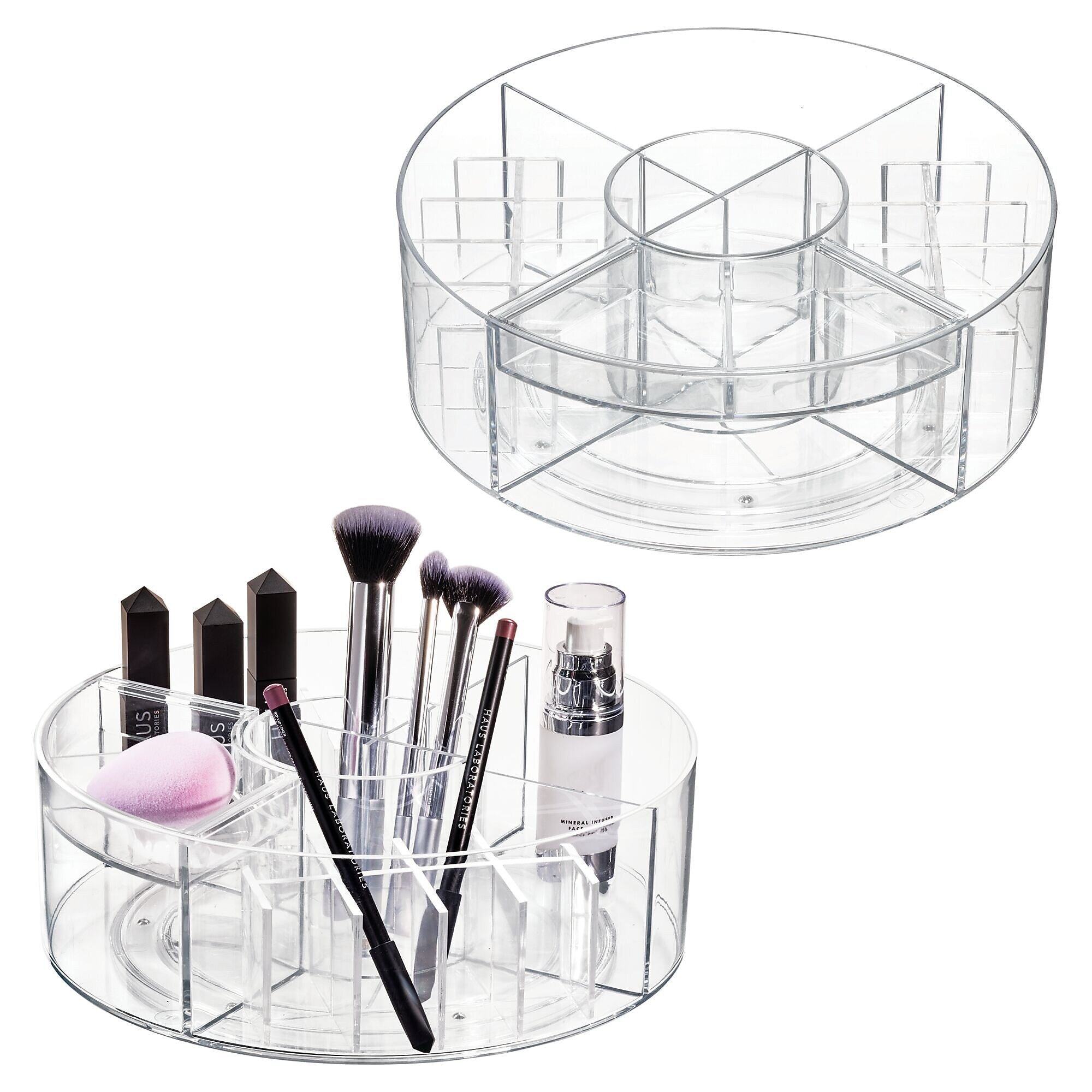 iDESIGN Stackable Rotating Plastic 4-Compartment Desk Organizer, Clear, 2 Piece (29117M2)
