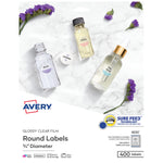 Avery Easy Peel Laser/Inkjet Round Labels, 3/4" Dia, Glossy Clear, 400 Labels/Pack (4222)