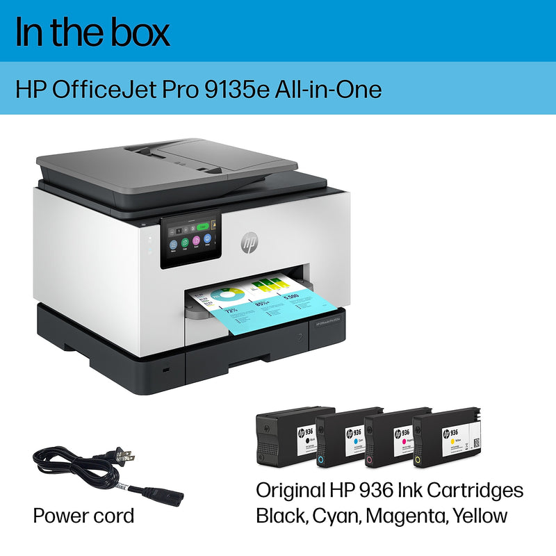 HP OfficeJet Pro 9135e Wireless Color All-In-One Printer, Print Scan Copy Fax, Best for Home Office, 3 Months FREE Ink (404M0A)