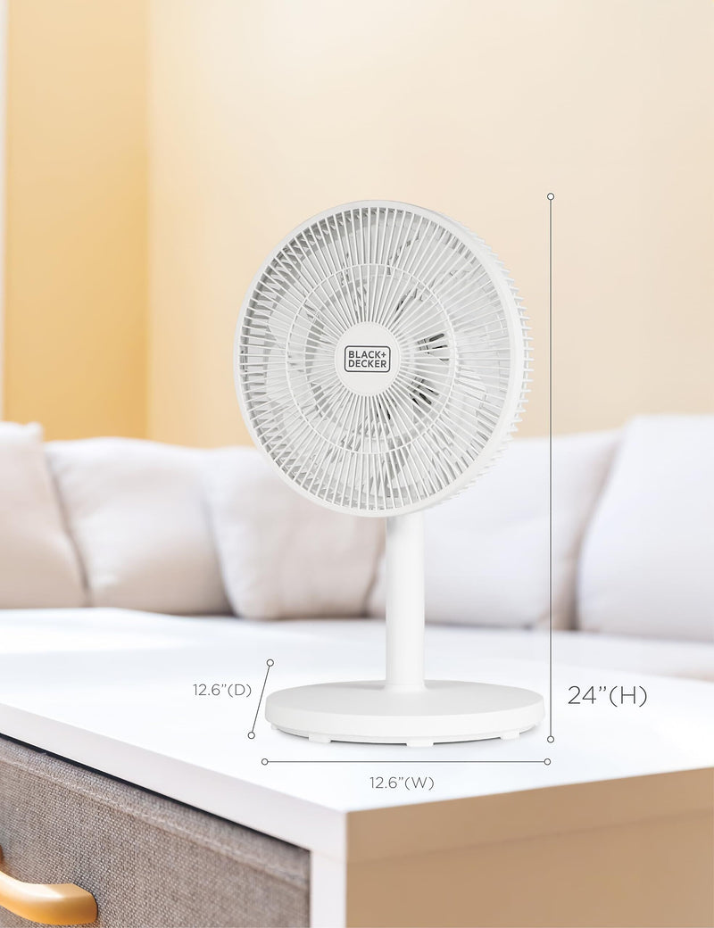 Black & Decker 12" Oscillating Desk Fan, 3-Speed, White (BFDTD12VW)