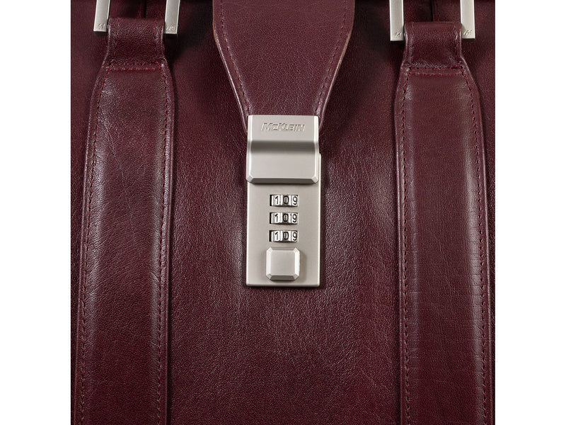 McKlein MORGAN Leather Briefcase, Laptop Compatible, Burgundy (83346)