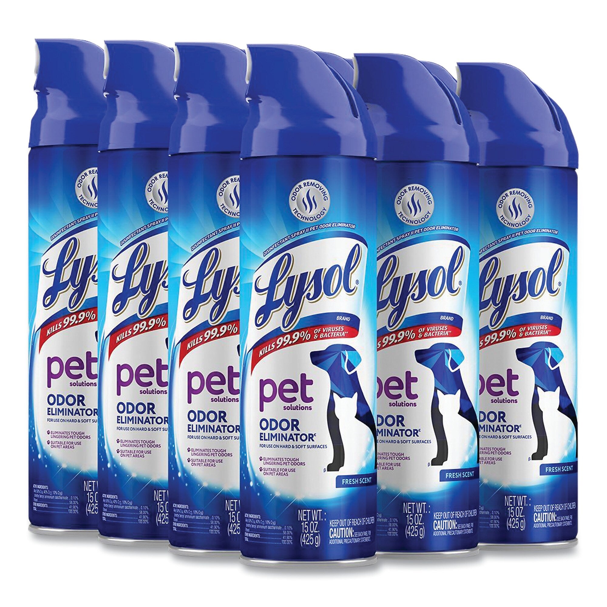 LYSOL Brand Disinfectant Spray II Pet Odor Eliminator, Fresh, 15 oz Aerosol Spray, 12/Carton (RAC99804CT)