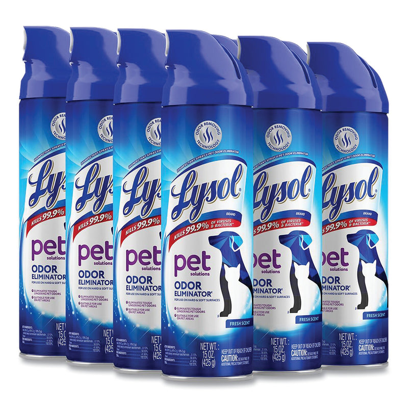 LYSOL Brand Disinfectant Spray II Pet Odor Eliminator, Fresh, 15 oz Aerosol Spray, 12/Carton (RAC99804CT)