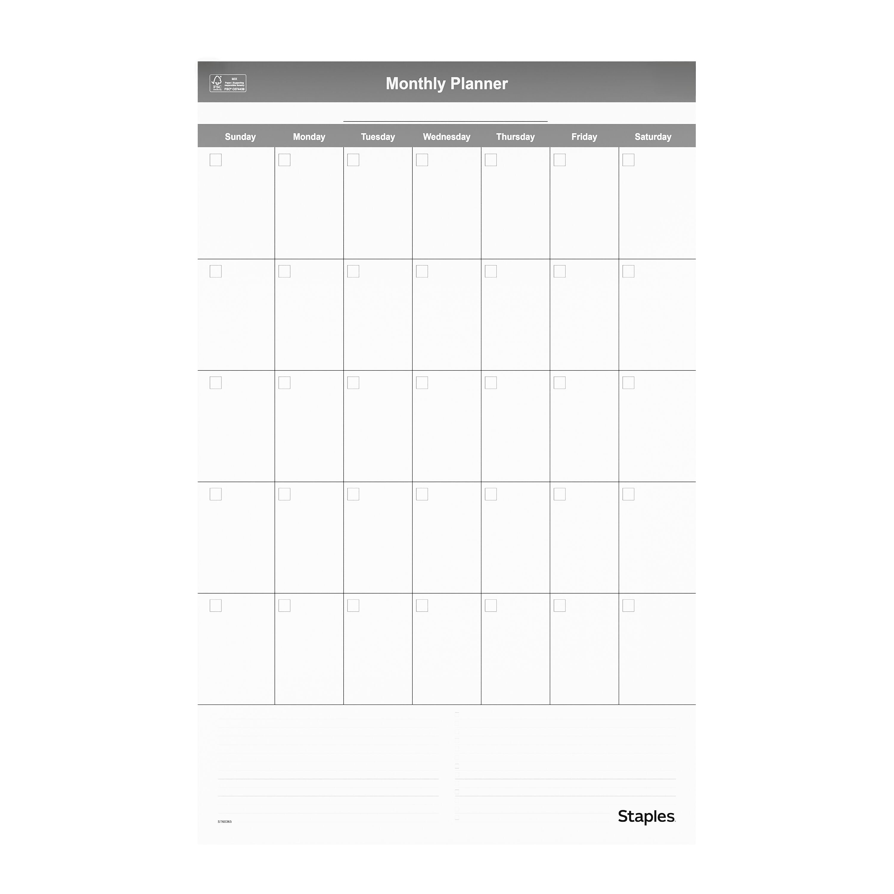 Staples 24" x 36" Monthly Dry-Erase Wall Calendar, Reversible, White/Gray (ST60365-25)