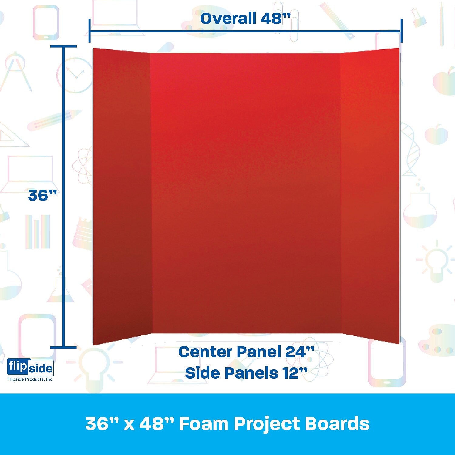 Flipside Foam Project Board, 36" x 48", Red, 24/Carton (30089-24)