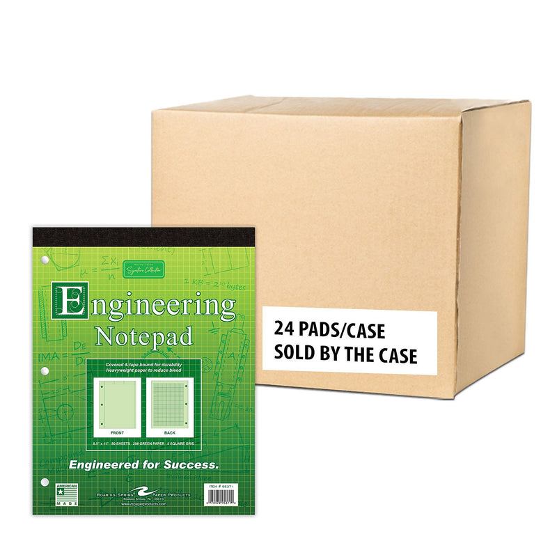 Signature Collection Covered Engineering Pad, Frame Front 1/2" Right Margin, Heavyweight 20 lb. Green Tint Paper