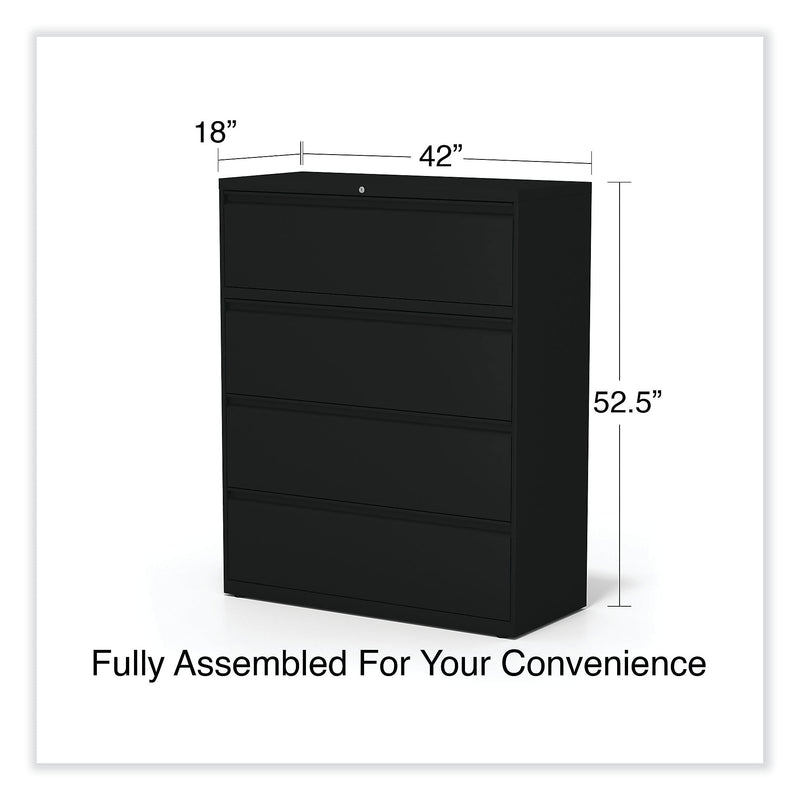 Alera 4-Drawer Lateral File Cabinet, Locking, Letter/Legal, Black, 42.13" (ALELF4254BL)