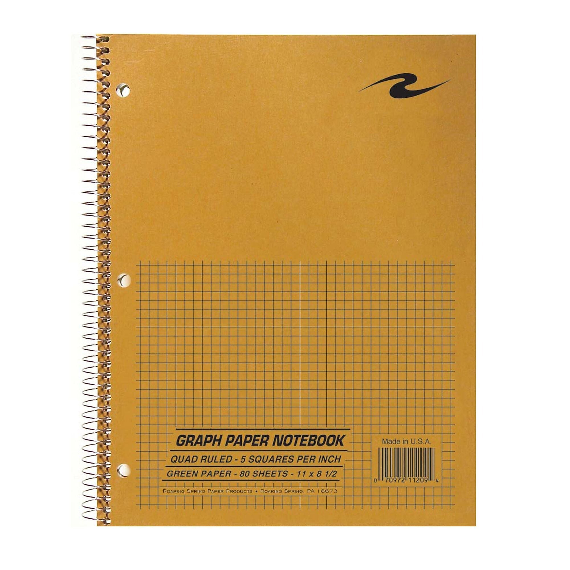 Roaring Spring Paper Products 1-Subject Notebooks, 8.5" x 11", Graph Ruled, 80 Sheets, Brown, 24/Carton (11209CS)