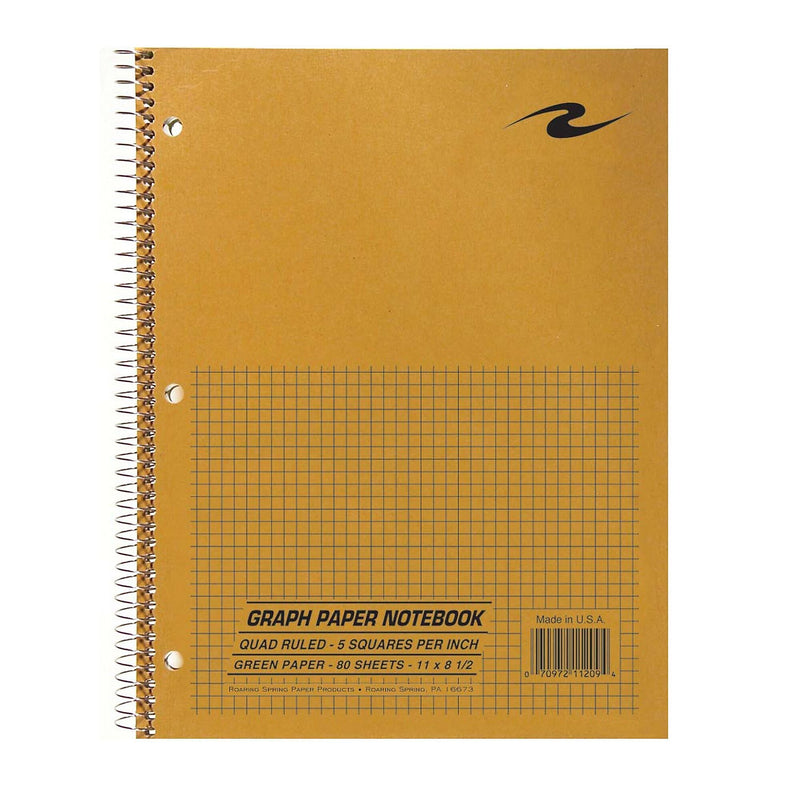 Roaring Spring Paper Products 1-Subject Notebooks, 8.5" x 11", Graph Ruled, 80 Sheets, Brown, 24/Carton (11209CS)