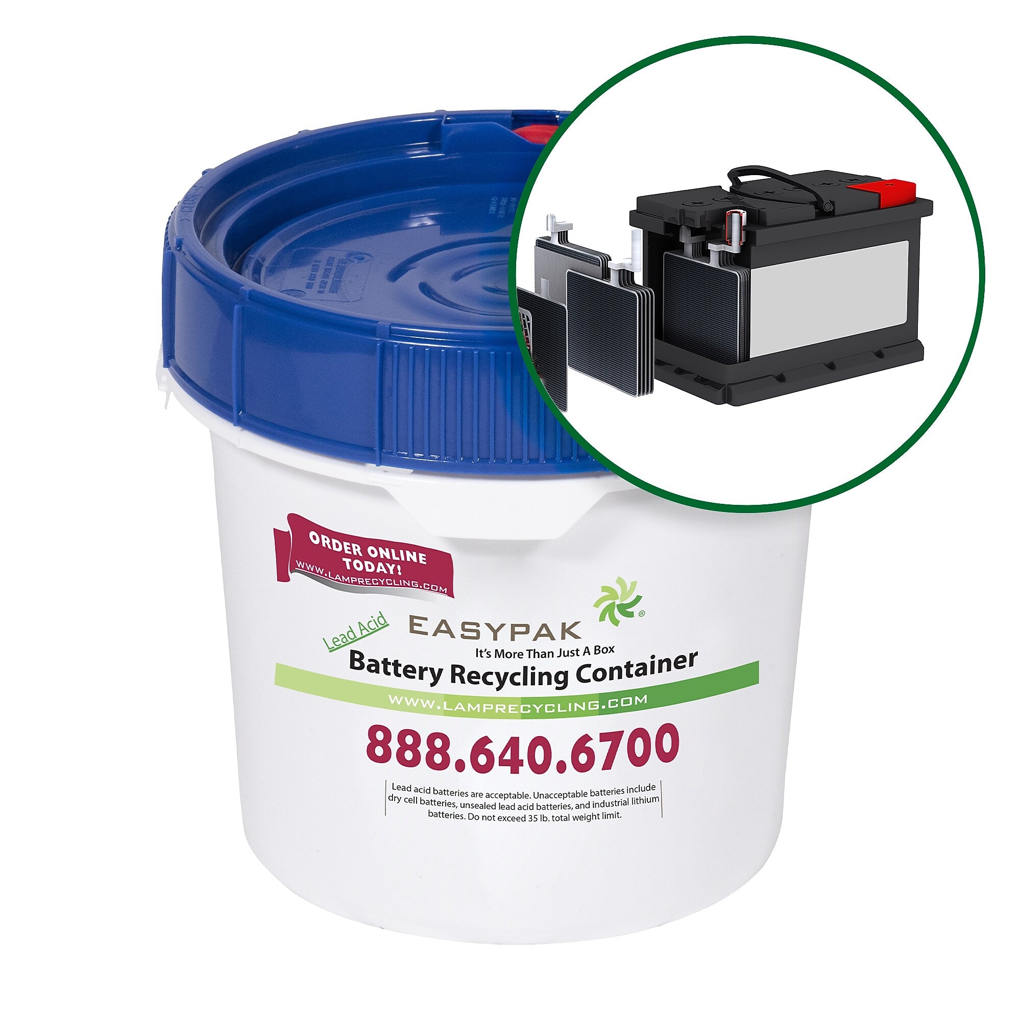 Terracycle Regulated Waste Plastic EasyPak Lead Acid Battery Recycling Container, 2.5 Gallon, White (510-2350)