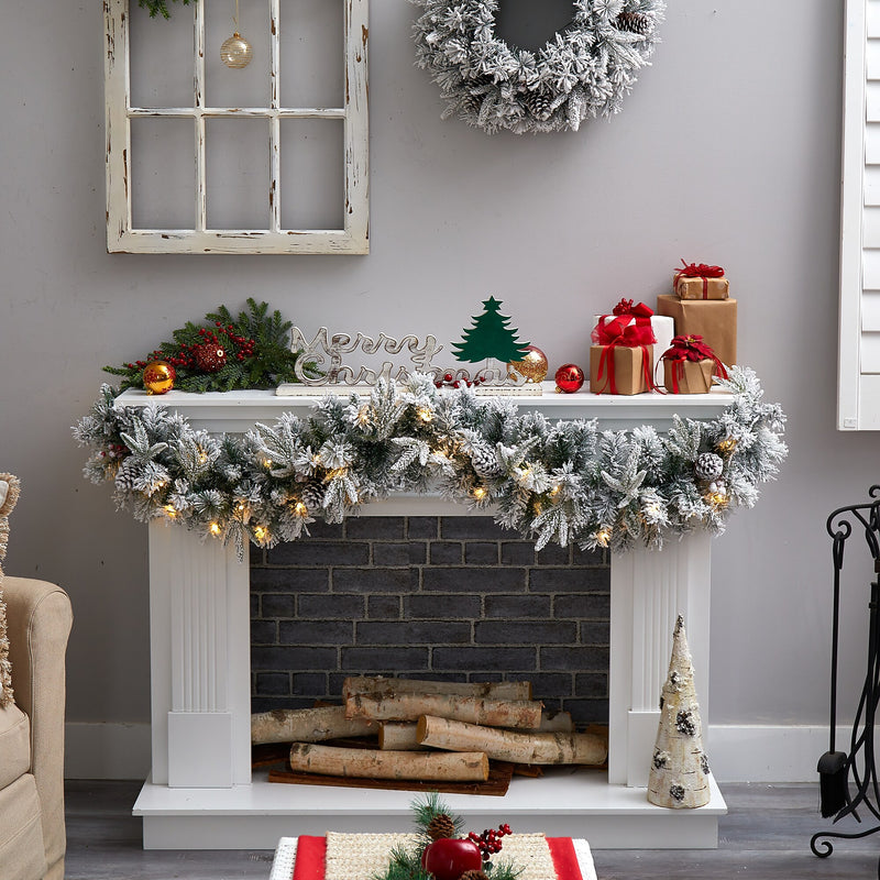 Nearly Natural 6-ft Flocked Artificial Christmas Garland with Pine Cones and 35 Warm White LED Lights (W1309)