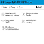 HP LaserJet M234sdw Wireless Black & White Laser Printer, All-In-One, Print, Scan, Copy, Best for Home Office (6GX01F)