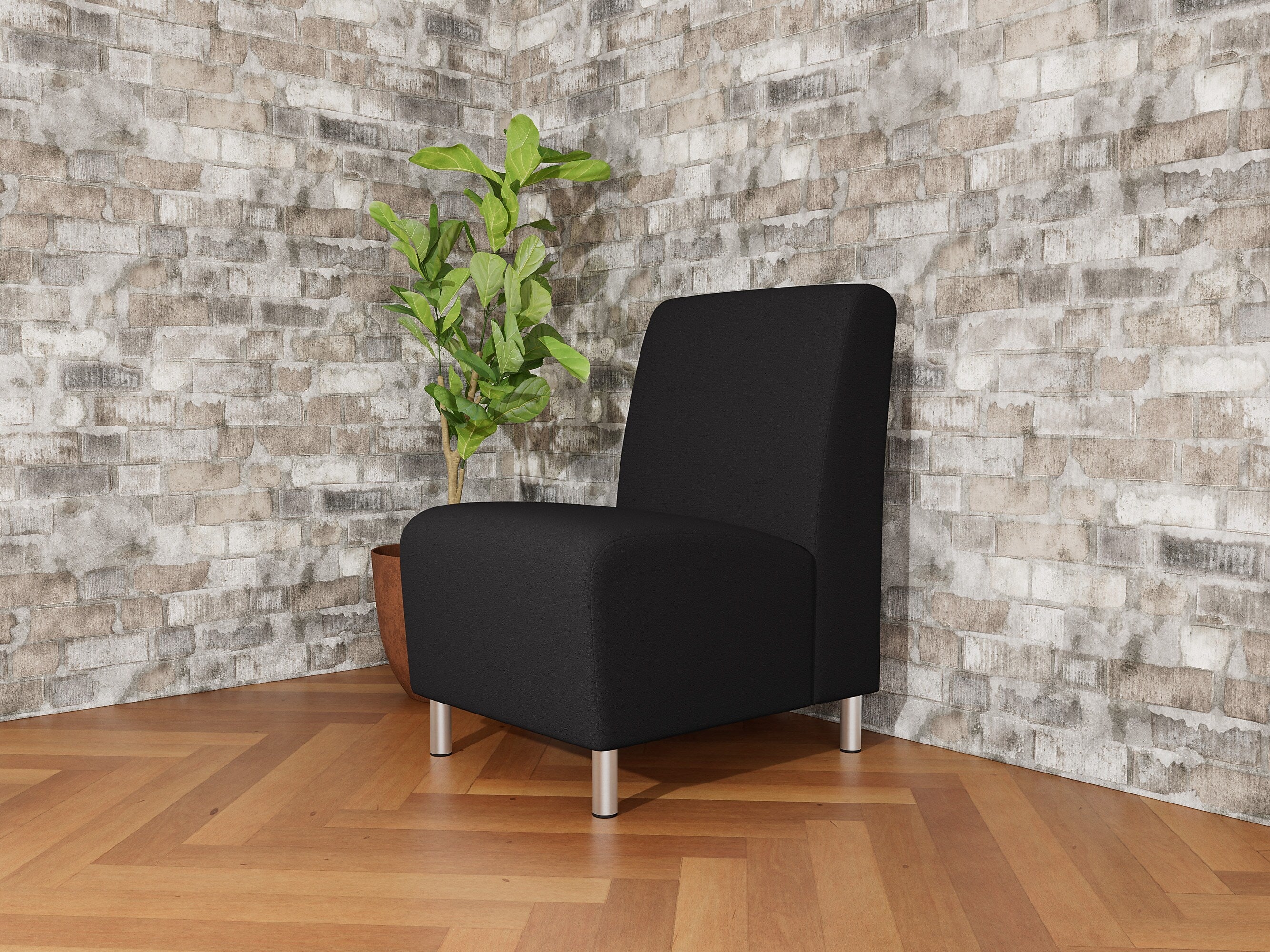 Lesro Ravenna Fabric Guest Chair, Armless, Open House Black/Brushed Steel (RV1102.FBS-01OHBK)