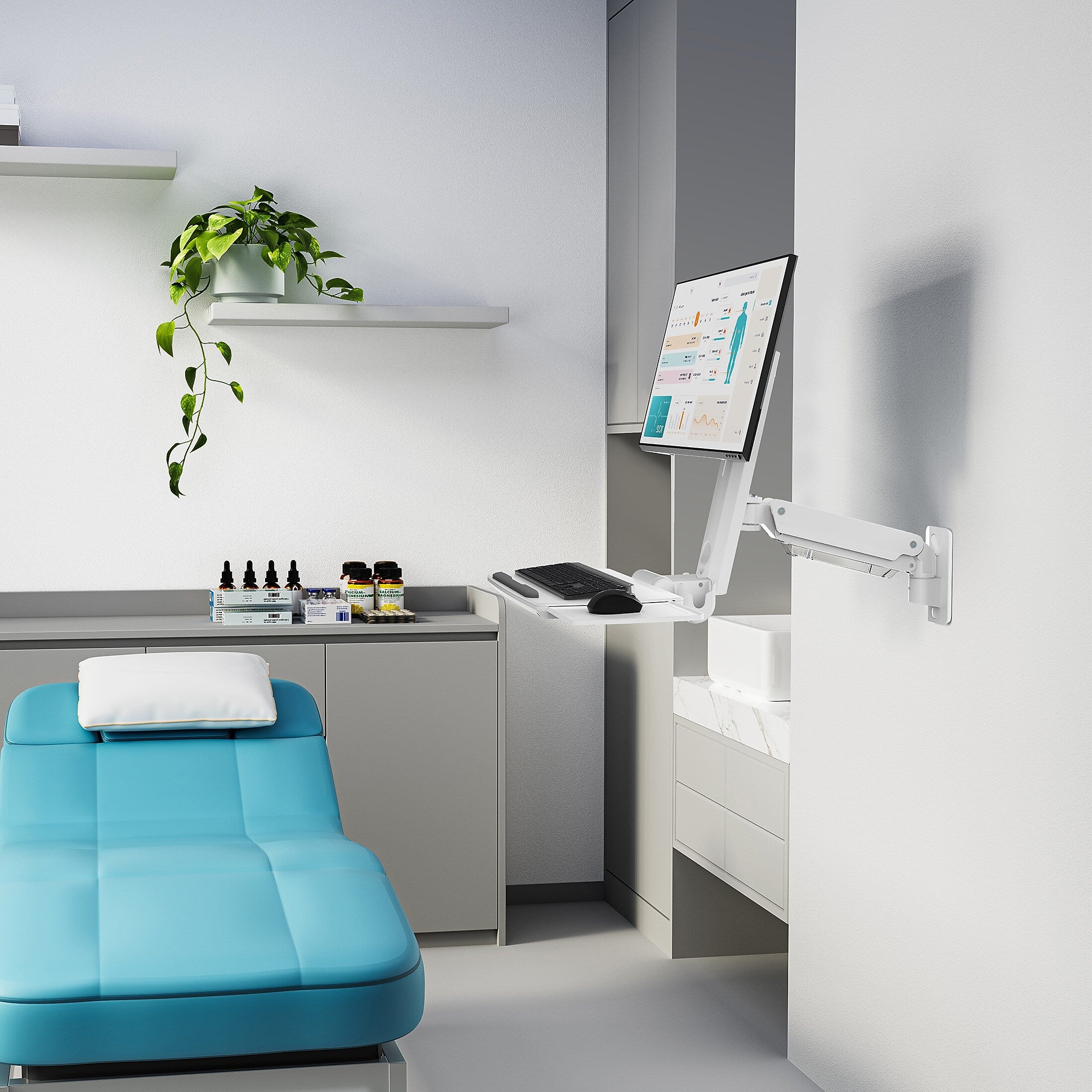Mount-It! MedHub Wall Mounted, Flexible Workstation for Monitors up to 35", Matte White (MI-16001)