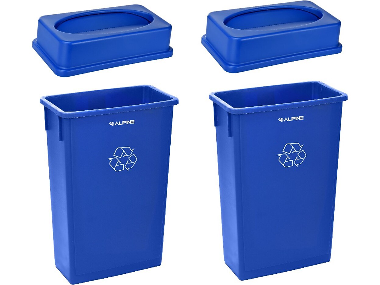 Alpine Industries Polypropylene Recycling Bin, 23 Gallon, Blue, 2/Pack (ALP477-R-BLU-PKG1-2)