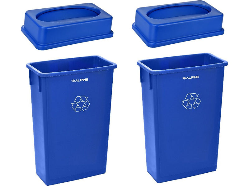 Alpine Industries Polypropylene Recycling Bin, 23 Gallon, Blue, 2/Pack (ALP477-R-BLU-PKG1-2)