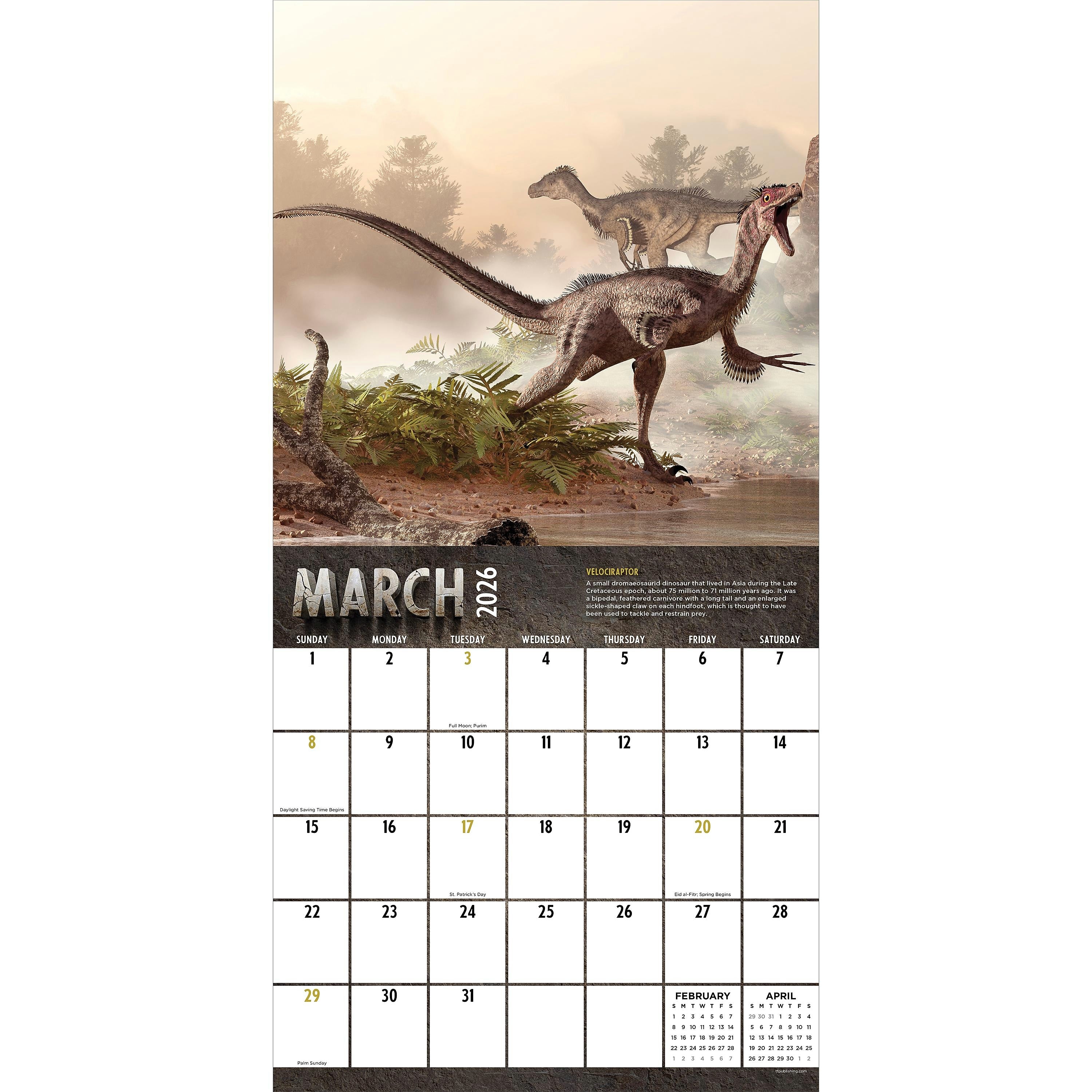 2026 TF Publishing 12" x 17" TF Publishing 12" x 12" Dinosaurs Wall Calendar 26-1139