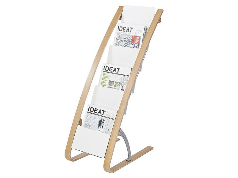 Alba Literature Holder, 8.3" x 11.7", White/Wood, Steel/ABS (DDEXPO6W BC)