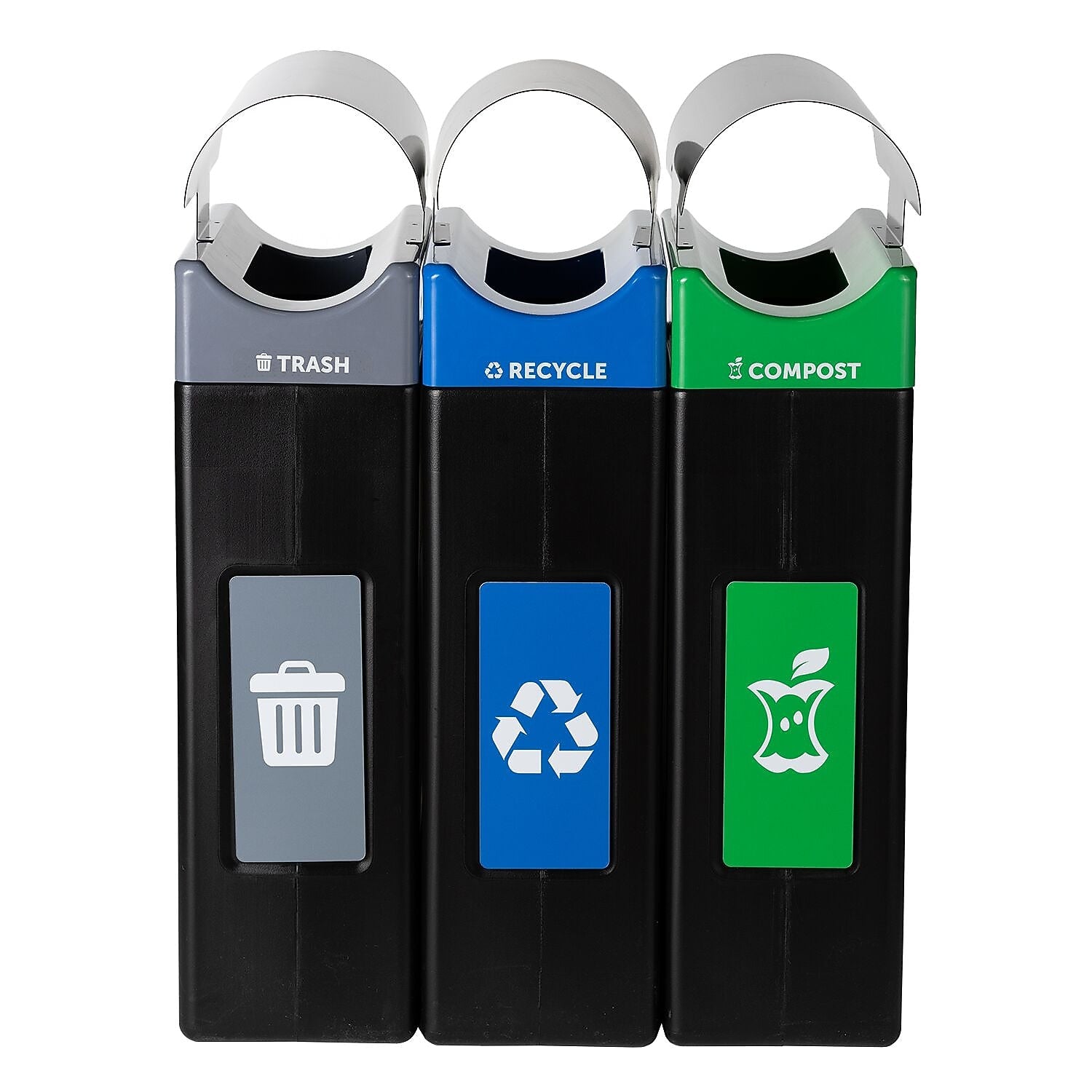 Commercial Zone Avante Series Polyethylene Triple-Stream Trash, Recycling and Compost Center, 90 Gallon, Black (787306MSA)